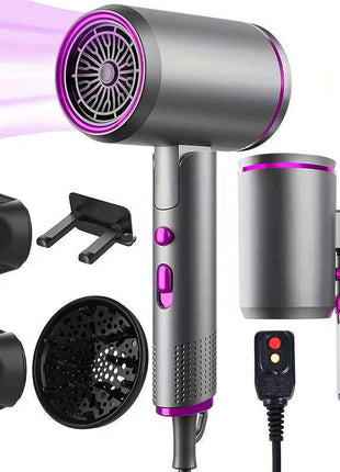 Professional Ionic Hair Dryer Blow Dryer with Diffuser and Concentrator and Hanging rack for Curly Hair Negative Ions Dryer with Ceramic Technology Nozzle for Fast Drying as Salon Light and Quiet, Folding Travel