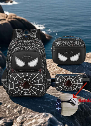 Marvel 3pcs/Set Spiderman Multi Compartment Backpack, Penne Case, Handheld Box Bag, Unico Backpack con Novelle Pattern, Regolabile Shoulder Strap Backpack, Regalo alla Famiglia, Back to Schoold