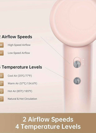 Dreame Hair Dryer Gleam, Fast Hair Drying, Lightweight Design, 0.73lbs, 200 Million Negative Ions For Smooth Hair, Temperature And Air Flow Control, Portable, Pink