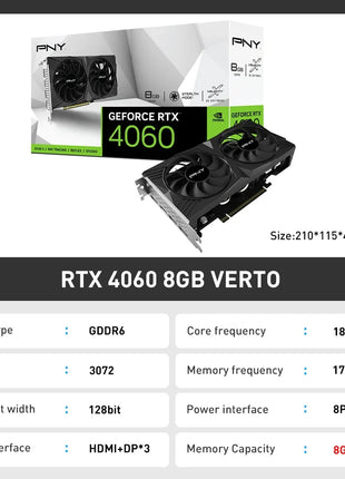 2024 USED  GeForce RTX 4060 8GB Gaming VERTO Graphic Card GDDR6 Nvidia RTX4060 GPU Video Cards 8Pin 128Bit 4060 placa de vídeo - Riparo82