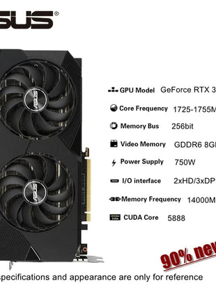 2024 Used ASUS RTX 3070 8GB GDDR6 Graphic Card 256bit Video Cards GPU RTX3070 8G PCI Express 4.0 16X - Riparo82