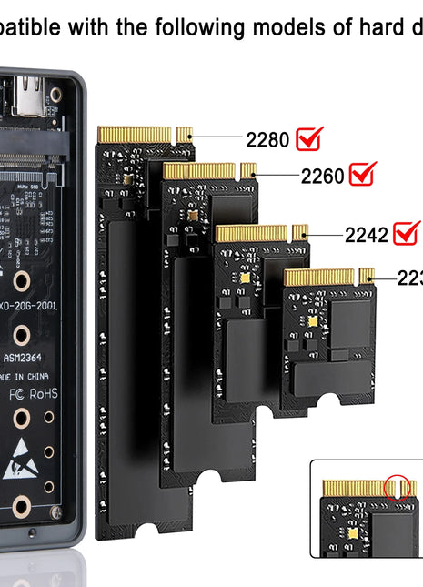 20Gbps M.2 NVME Enclosure USB 3.2 GEN 2X2 Type C NVME SSD Enclosure for 2230/2242/2260/2280 NVME SSD M/ B +M Key External Case - Riparo82