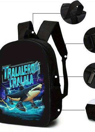 3 Pezzi Tralalero Tralala&Italian Brainrot Set Zaino, Borsa in Poliestere per Uomini e Donne, 1*Borsa Pranzo, 1*Astuccio Portapenne, Spallacci Regolabili, Doppie Cerniere, Ideale per Pendolarismo, Viaggi e Attività All'Aperto