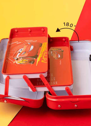 Custodia per matite 3D Disney Lightning Mcqueen - Design a cartoni animati vibranti, grande capacità di tre strati di metallo con manico, organizer per scuola e cancelleria rossa durevole, regalo perfetto per compleanni o Natale, custodia per matite, orga