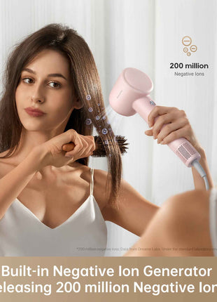 Dreame Hair Dryer Gleam, Fast Hair Drying, Lightweight Design, 0.73lbs, 200 Million Negative Ions For Smooth Hair, Temperature And Air Flow Control, Portable, Pink