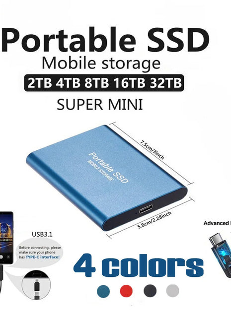 2TB External Hard Drive Pendrive USB 3.1 Notebook Mobile Solid State SSD Nmve M2 Mini Hard Disk Portable SSD Sata 1TB For Laptop - Riparo82