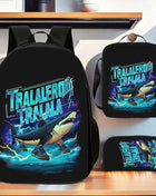 3 Pezzi Tralalero Tralala&Italian Brainrot Set Zaino, Borsa in Poliestere per Uomini e Donne, 1*Borsa Pranzo, 1*Astuccio Portapenne, Spallacci Regolabili, Doppie Cerniere, Ideale per Pendolarismo, Viaggi e Attività All'Aperto