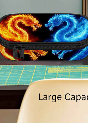 Portapenne Dual Dragons - Design Drago di Fuoco e Ghiaccio con Scomparto a Cerniera, Astuccio Resistente per Materiale Scolastico, Viaggi, Ragazze e Ragazzi Adolescenti