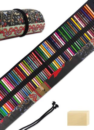 Kit di 72 Matite Colorate con Custodia in Tela Arrotolabile per Libri da Colorare, Disegno e Strumenti Artistici