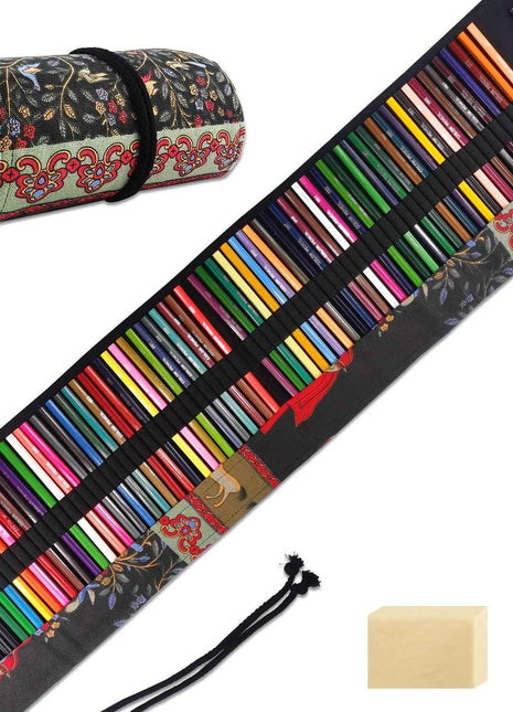 Kit di 72 Matite Colorate con Custodia in Tela Arrotolabile per Libri da Colorare, Disegno e Strumenti Artistici