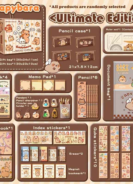 Kit regalo di cancelleria a tema capibara, strumenti di scrittura premium con quaderno, segnalibri e accessori in carta, ideale per studio, laurea, diario, compleanni o feste