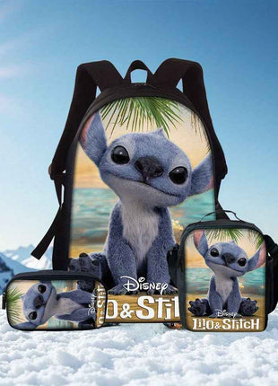 Set di 3 zaini con stampa del film Disney Stitch - Zaino scolastico unisex elegante, borsa per il pranzo e custodia per matite - Zaino per computer di grande capacità per uso quotidiano e viaggi, regalo perfetto per Natale e Halloween, zaino Disney