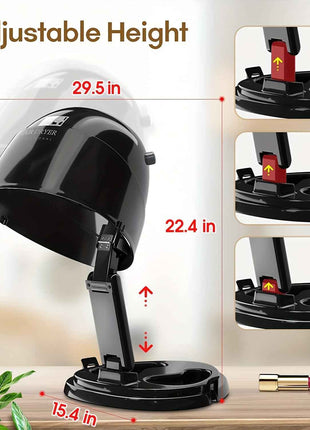 1875W Ionic Hooded Hair Dryer with 3 Heating Settings, Professional Ceramic Technology, Portable Sit-Under Dryer for Women, Black Dome Design for Home & Salon Use, Personal Grooming Accessory | Stylish Hooded Dryer | Adjustab