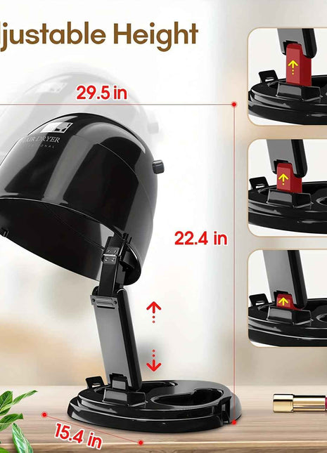 1875W Ionic Hooded Hair Dryer with 3 Heating Settings, Professional Ceramic Technology, Portable Sit-Under Dryer for Women, Black Dome Design for Home & Salon Use, Personal Grooming Accessory | Stylish Hooded Dryer | Adjustab