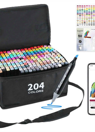 204 pennarelli a pennello e a punta fine - Punta media, non tossici, colori vibranti per dipingere, colorare, schizzare, disegnare - Regalo perfetto per artisti e principianti, pennarelli per l'arte, essenziali per il disegno, design a punta a pennello, c