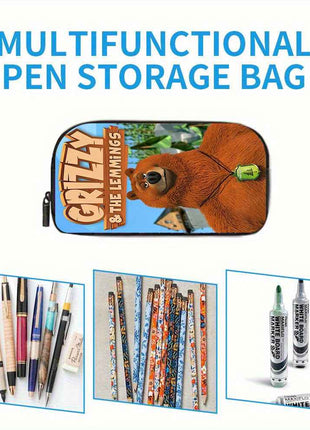 Grizzy e i Lemmings Set di 3 Pezzi Zaino alla Moda, Borsa Pranzo e Astuccio con Spalline Regolabili e Borsetta a Zip Grande Capacità, Completo Ideale per Scuola e Viaggi