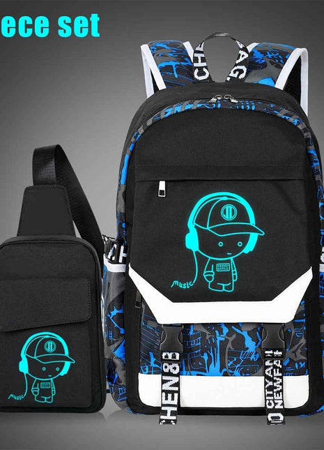 Zaino da Uomo Nuovo 2023 che si Illumina al Buio con Graffiti Geometrici - Borsa per Laptop di Alta Qualità e Grande Capacità Approvata dalla TSA con Design Note Musicali & Cuffie, Poliestere Resistente per Studenti Universitari, Viaggi & Pendolarismo Quo