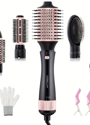 5 in 1 Hot-Air Blow Hair Dryer Brush - Set for One Step Drying and Styling Hair, Negative Ionic, Ceramic Barrel, Detachable, Multiple Temp Settings for Women Middle to Long Hair, Black-Golden - Riparo82