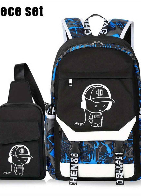 Zaino da Uomo Nuovo 2023 che si Illumina al Buio con Graffiti Geometrici - Borsa per Laptop di Alta Qualità e Grande Capacità Approvata dalla TSA con Design Note Musicali & Cuffie, Poliestere Resistente per Studenti Universitari, Viaggi & Pendolarismo Quo