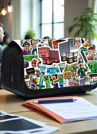 Custodia per matite a doppio strato stampata con tema Minecraft (1 pezzo) - Materiale in nylon, adatto per forniture per ufficio, regali per le vacanze