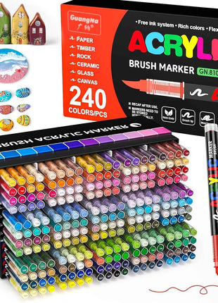 240/168 Colori 2025 Nuovi Pennarelli Acrilici con Punta Morbida per Pittura e Arte, Penne per Pittura Professionali per Fai da Te e Creazioni Artistiche