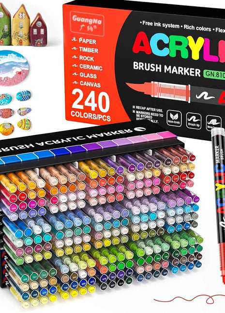 240/168 Colori 2025 Nuovi Pennarelli Acrilici con Punta Morbida per Pittura e Arte, Penne per Pittura Professionali per Fai da Te e Creazioni Artistiche