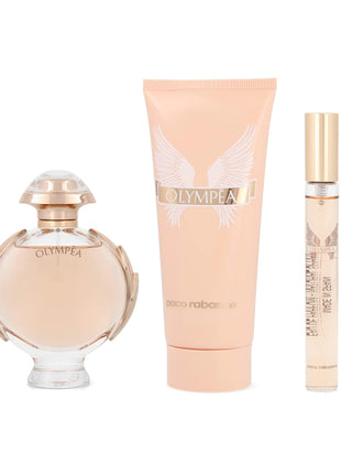 Paco Rabanne Olympea 3-Piece Set for Women (2.7 Oz Eau De Parfum Spray + 3.4 Oz Body Lotion + 0.33 Oz Eau De Parfum Travel Spray) - riparo82