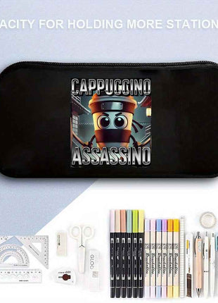 Set di tre borse scolastiche Cappuccino Assassino con design Ninja compatto, resistente, carino, in stile cartone animato, comprensivo di zaini, borse pranzo, astucci per matite, adatto per portare quando si esce - un set di borse scolastiche in questo st