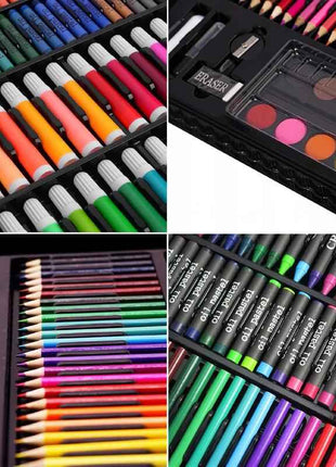 Set di arte grande per regalo di valigia 168 pezzi - Contiene pastelli ad olio, matite in cera e matite, pennarelli, acquerelli, accessori, sviluppa la creatività e le abilità manuali, ideale come regalo