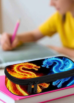 Portapenne Dual Dragons - Design Drago di Fuoco e Ghiaccio con Scomparto a Cerniera, Astuccio Resistente per Materiale Scolastico, Viaggi, Ragazze e Ragazzi Adolescenti