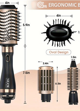 Hair Dryer Brush Blow Dryer Brush In One, Hot Air Brush Set For Straightening/Drying/Curling, Oval Brush, Multi-Temperature Settings, Detachable Design For Women, Black And Golden - Riparo82