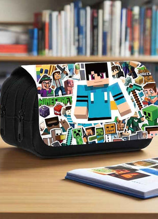 Custodia per matite a doppio strato stampata con tema Minecraft (1 pezzo) - Materiale in nylon, adatto per forniture per ufficio, regali per le vacanze