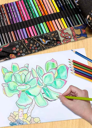 Kit di 72 Matite Colorate con Custodia in Tela Arrotolabile per Libri da Colorare, Disegno e Strumenti Artistici