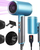 Professional Ionic Hair Dryer Blow Dryer with Diffuser and Concentrator and Hanging rack for Curly Hair Negative Ions Dryer with Ceramic Technology Nozzle for Fast Drying as Salon Light and Quiet, Folding Travel