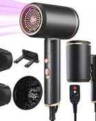 Professional Ionic Hair Dryer Blow Dryer with Diffuser and Concentrator and Hanging rack for Curly Hair Negative Ions Dryer with Ceramic Technology Nozzle for Fast Drying as Salon Light and Quiet, Folding Travel