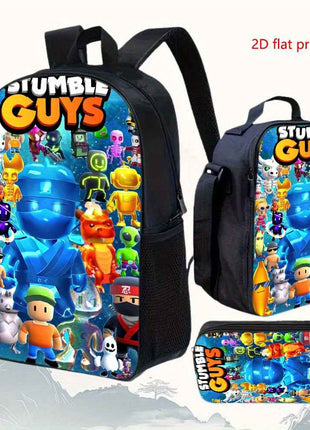 3 pezzi Borsa a tracolla Stumble Guys 2D stampata, borsa messenger capiente per scuola e viaggi leggera con cerniera, regolabile, ideale per pendolarismo ed escursioni, design piatto 2D