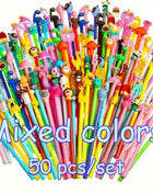 50 pezzi, set di penne a sfera stile cartoon, scrittura fluida, punta 0.5mm fine, cilindro in plastica con cappuccio a clip, design creativi vari, ideale per ufficio e scuola, 18+