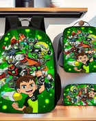 Set di 3 pezzi di zaino Ben 10, 1*borsa per il pranzo, 1*penne, organizzatore da viaggio di grande capacità, chiusura con cerniera, perfetto per regali di vacanza o compleanno