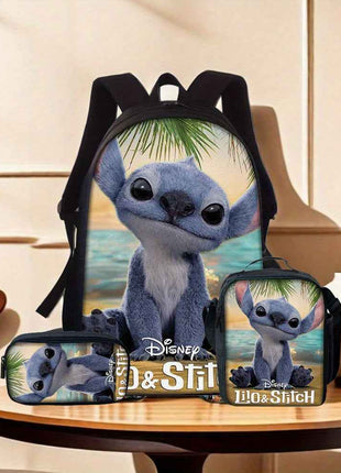 Set di 3 zaini con stampa del film Disney Stitch - Zaino scolastico unisex elegante, borsa per il pranzo e custodia per matite - Zaino per computer di grande capacità per uso quotidiano e viaggi, regalo perfetto per Natale e Halloween, zaino Disney