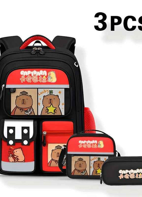 3 Pezzi Zaino, Borsa a Mano e Astuccio per Ragazzi e Ragazze - CAPYBALA Zaino Casual Grande Capacità con Cinghie Regolabili, Stampa Buffalo, Leggero e Resistente, Ideale per Scuola, Viaggi e Uso Quotidiano, Regalo Divertente per Amanti degli Animali