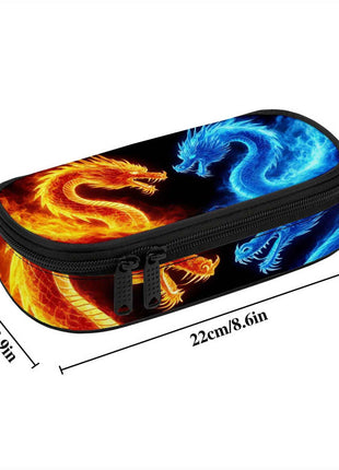 Portapenne Dual Dragons - Design Drago di Fuoco e Ghiaccio con Scomparto a Cerniera, Astuccio Resistente per Materiale Scolastico, Viaggi, Ragazze e Ragazzi Adolescenti