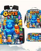 3 pezzi Borsa a tracolla Stumble Guys 2D stampata, borsa messenger capiente per scuola e viaggi leggera con cerniera, regolabile, ideale per pendolarismo ed escursioni, design piatto 2D