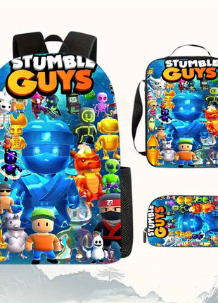 3 pezzi Borsa a tracolla Stumble Guys 2D stampata, borsa messenger capiente per scuola e viaggi leggera con cerniera, regolabile, ideale per pendolarismo ed escursioni, design piatto 2D