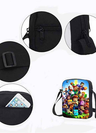 3 Pezzi Set Zaini Unisex, Stile Fashion Mini-Craft, con Cinghia Regolabile e Chiusura a Zipper, Include Zaino, Borsa a Tracolla e Astuccio per Matite, Design per Scuola, Viaggi e Campeggio