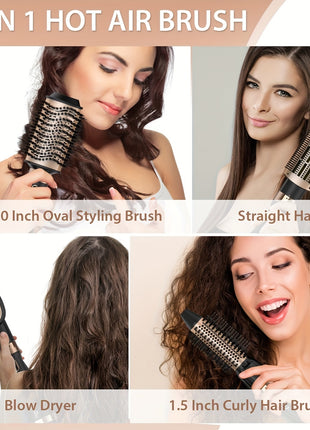 Hair Dryer Brush Blow Dryer Brush In One, Hot Air Brush Set For Straightening/Drying/Curling, Oval Brush, Multi-Temperature Settings, Detachable Design For Women, Black And Golden - Riparo82
