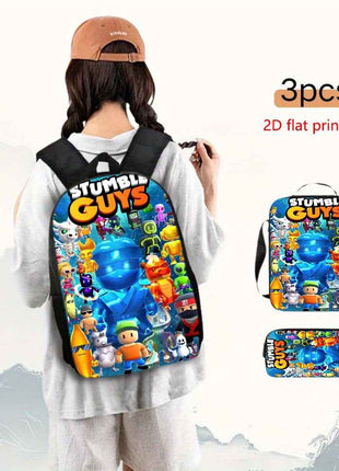 3 pezzi Borsa a tracolla Stumble Guys 2D stampata, borsa messenger capiente per scuola e viaggi leggera con cerniera, regolabile, ideale per pendolarismo ed escursioni, design piatto 2D