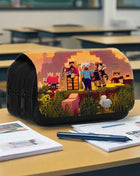 Custodia per matite a doppio strato stampata con tema Minecraft (1 pezzo) - Materiale in nylon, adatto per forniture per ufficio, regali per le vacanze