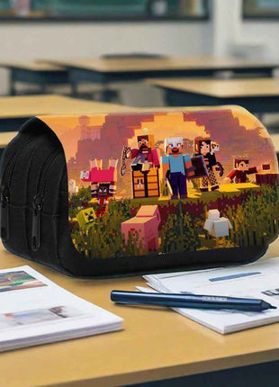 Custodia per matite a doppio strato stampata con tema Minecraft (1 pezzo) - Materiale in nylon, adatto per forniture per ufficio, regali per le vacanze