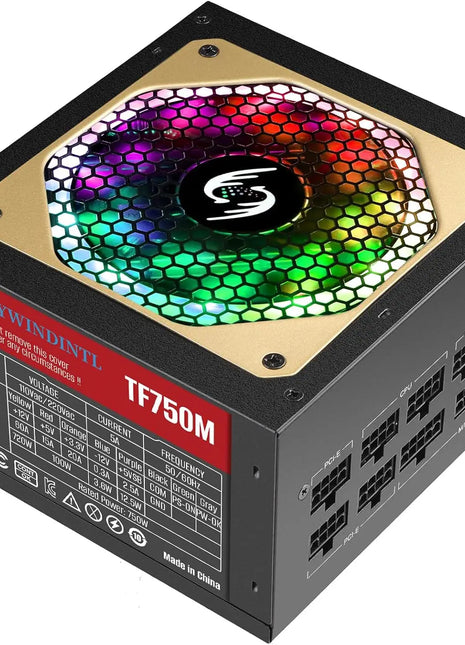 750W Power Supply Fully Modular PSU ARGB Gaming PC Power Supply 20+4Pin Connector with 120mm Low-Noise FDB Fan Full Voltage - Riparo82