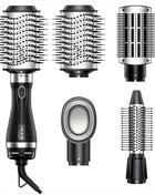 Hair Dryer Brush Blow Dryer Brush In One, Hot Air Brush Set For Straightening/Drying/Curling, Oval Brush, Multi-Temperature Settings, Detachable Design For Women, Black And Golden - Riparo82